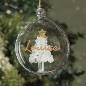 Personalised Gold Glitter Name Only Tree Glass Bauble