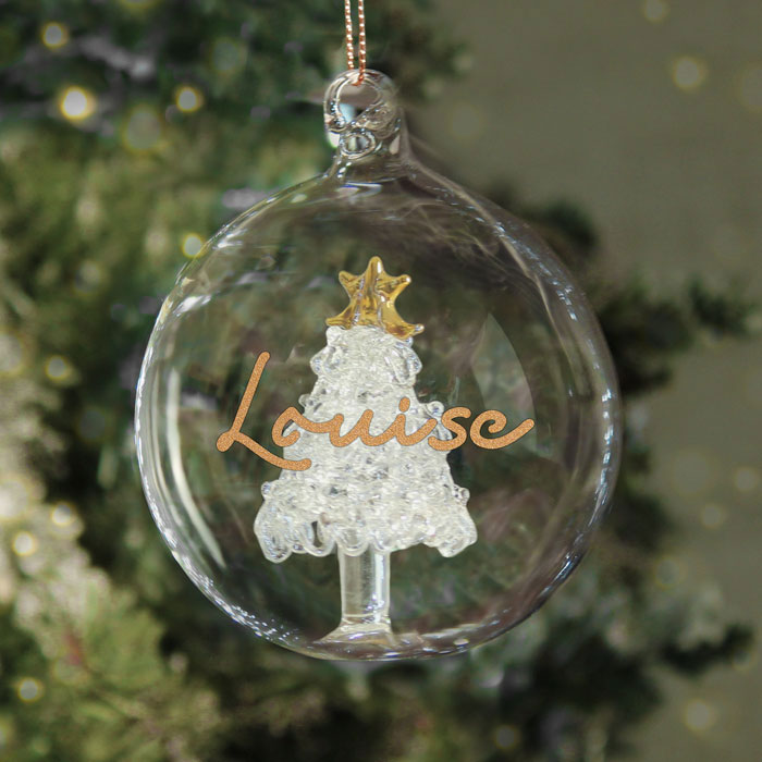 Personalised Gold Glitter Name Only Tree Glass Bauble