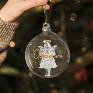 Personalised Gold Glitter Name Only Angel Glass Tree Bauble