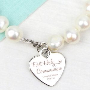 Girl's Personalised 1st Holy Communion White Pearl Bracelet
