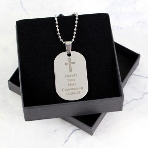 Personalised Stainless Steel Dog Tag Christening Necklace