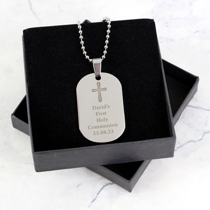 Personalised Stainless Steel Dog Tag Christening Necklace