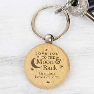Personalised Love You To The Moon & Back Wooden Keyring