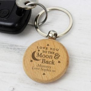 Personalised Love You To The Moon & Back Wooden Keyring