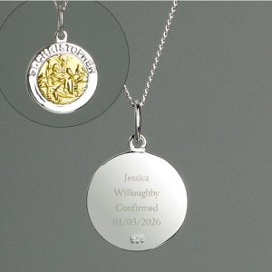Personalised Silver & 9ct Gold Saint Christopher Necklace