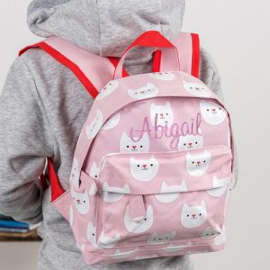 Personalised Girls Pink Cat Backpack School Nursery Bag
