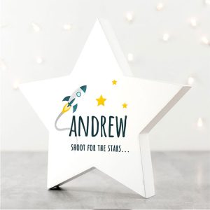 Personalised Rocket to the Stars Wooden Keepsake