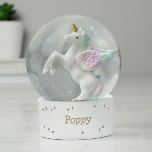Girl's Personalised Unicorn Snow Globe With Name