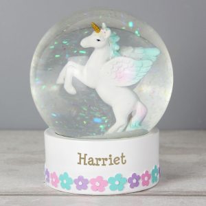 Girl's Personalised Unicorn Snow Globe With Name