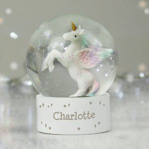 Girl's Personalised Unicorn Snow Globe With Name