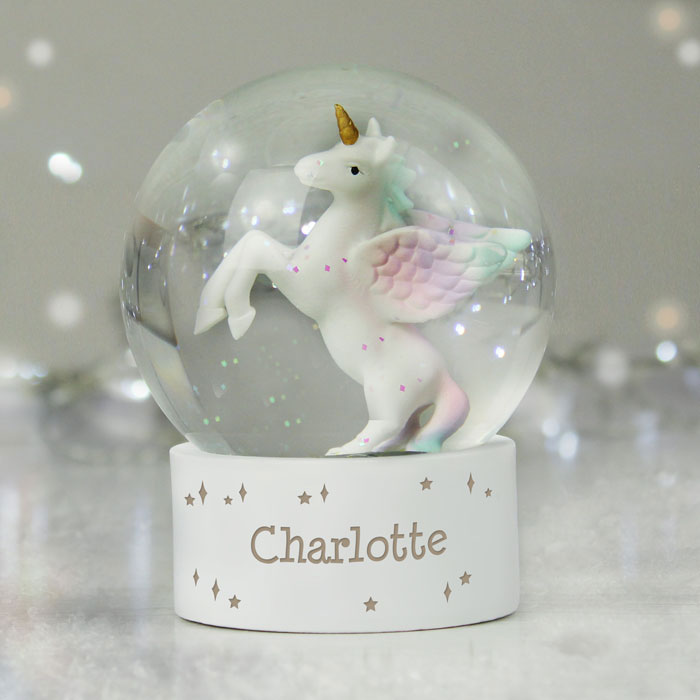 Girl's Personalised Unicorn Snow Globe With Name