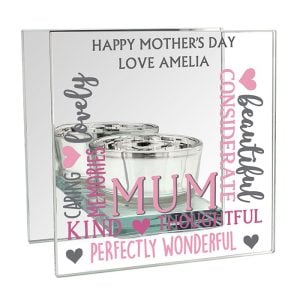 Personalised Mum Mirrored Glass Tea Light Holder