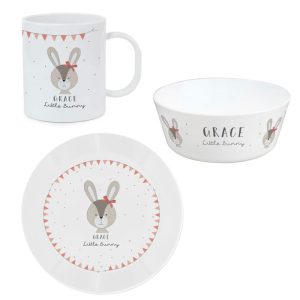 Girl's Personalised Little Bunny Breakfast Set Plastic