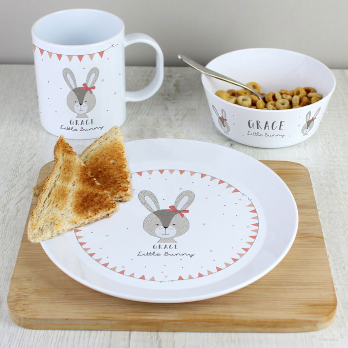 Girl's Personalised Little Bunny Breakfast Set Plastic