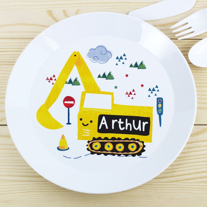 Boy's Personalised BPA-Free Plastic Drop-Proof Digger Plate