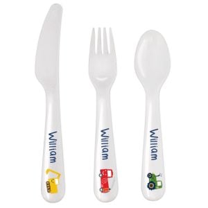 Boy's Personalised Vehicles Plastic Toddler Cutlery Set