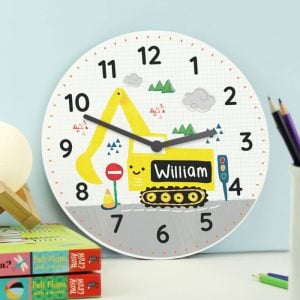 Boy's Personalised Wooden Digger Clock