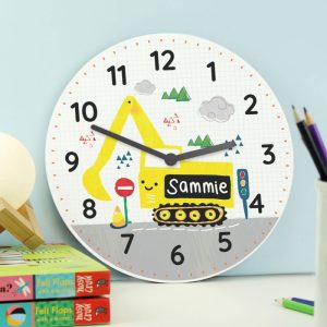 Boy's Personalised Wooden Digger Clock