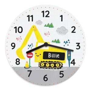 Boy's Personalised Wooden Digger Clock