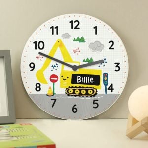 Boy's Personalised Wooden Digger Clock