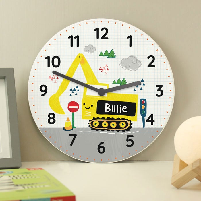 Boy's Personalised Wooden Digger Clock