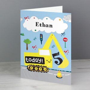 Boy's Personalised Digger Themed Toddler Birthday Card