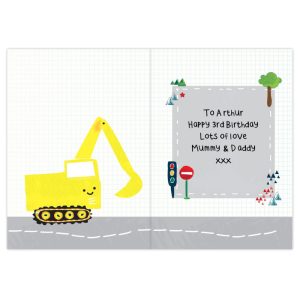 Boy's Personalised Digger Themed Toddler Birthday Card