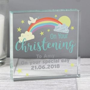 Personalised On Your Christening Large Glass Keepsake Token