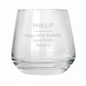 Men's Personalised Engraved Free Text Whisky Tumbler Glass