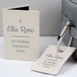 Personalised Pink Heart Cream Passport Holder & Luggage Tag