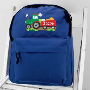 Personalised Boy's Blue Tractor Backpack School Bag