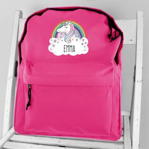 Personalised Girls Unicorn Pink Backpack School Bag