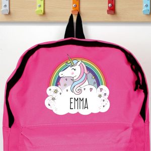Personalised Girls Unicorn Pink Backpack School Bag