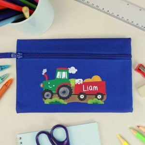 Personalised Tractor Blue Microfibre Pencil Case