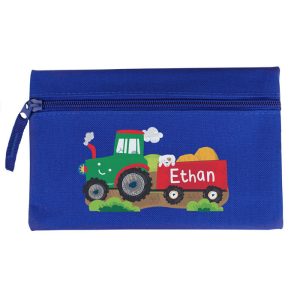 Personalised Tractor Blue Microfibre Pencil Case