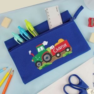 Personalised Tractor Blue Microfibre Pencil Case