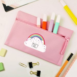 Personalised Girls Rainbow Pink Pencil Case