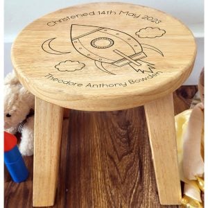 Personalised Space Rocket Engraved Kids Wooden Stool
