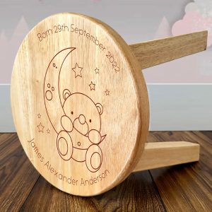 Personalised Baby Bear and Moon Children's Wooden Stool