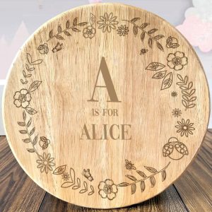 Personalised Engraved Girls Wooden Initial Name Stool
