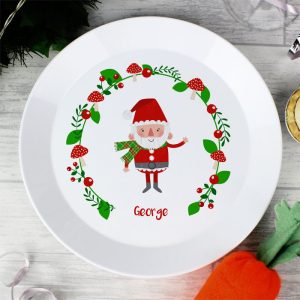 Personalised Christmas Toadstool Santa Plastic Toddler Plate