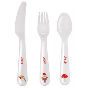 Personalised Christmas Toadstool 3 Piece Plastic Cutlery Set
