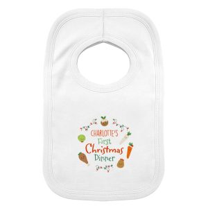 Personalised Babys First Christmas Dinner Cotton Bib
