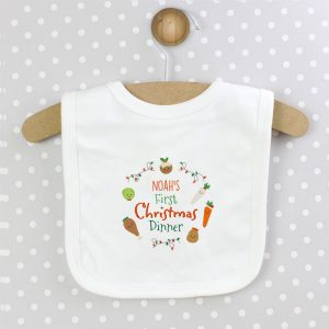 Personalised Babys First Christmas Dinner Cotton Bib