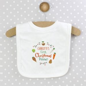 Personalised Babys First Christmas Dinner Cotton Bib