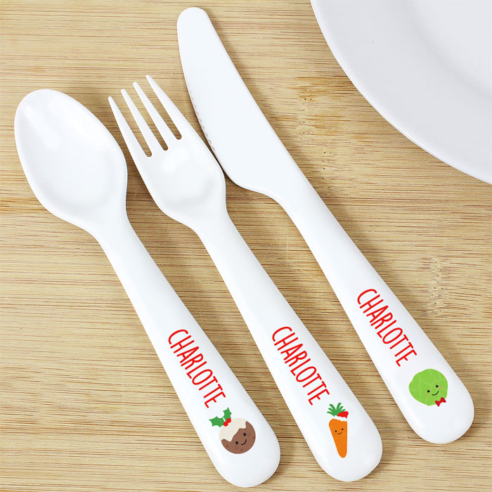 Personalised First Christmas Dinner Plastic Cutlery Set