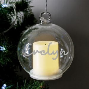 Personalised Glass LED Candle Memorial Christmas Tree Bauble