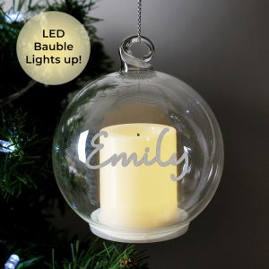 Personalised Glass LED Candle Memorial Christmas Tree Bauble