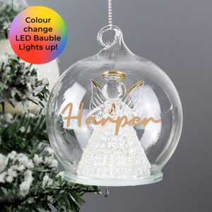 Personalised Christmas Colour Changing LED Angel Tree Bauble