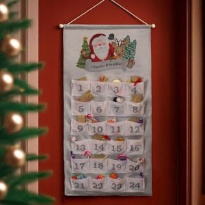 Childrens Personalised Santa Fabric Pocket Advent Calendar